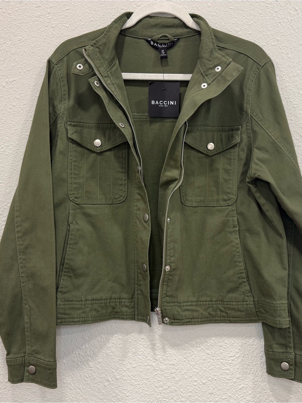 Baccini Olive Green Utility Jacket with Snap Pockets